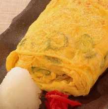 Japanese-style rolled omelet with Kujo leek