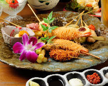 Assorted fried cutlet skewers