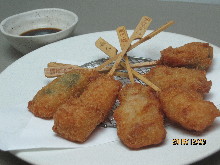 Assorted fried skewers