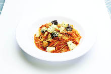 Pasta with eggplant tomato sauce