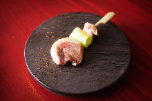 Duck and green onion skewer