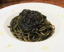 Pasta with squid ink sauce