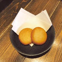 Deep-fried potato mochi with camembert cheese