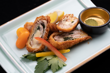 Cheese-fried pork loin with perilla leaves