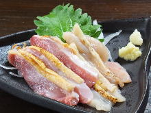 Locally raised chicken sashimi