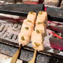 Grilled chicken tenderloin skewer with yuzu pepper