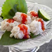 Food dressed with pickled plum paste