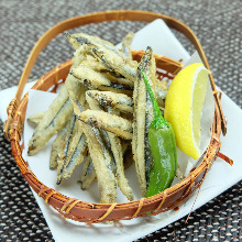 Fried silver-stripe round herring