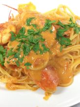 Tomato cream sauce pasta with shrimp