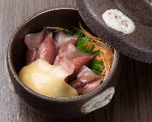 Food dressed with vinegared soybean paste