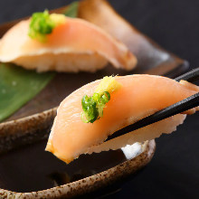 Assorted locally raised chicken nigiri sushi Assorted locally raised chicken nigiri sushi