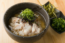 Chicken tenderloin chazuke (over rice with tea or dashi soup)