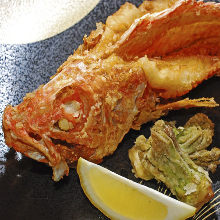 Deep-fried whole marbled rockfish