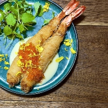 Fried shrimp dressed with mayonnaise