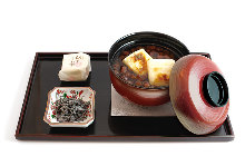 Zenzai (sweet red bean soup with toasted rice cake or chestnuts)