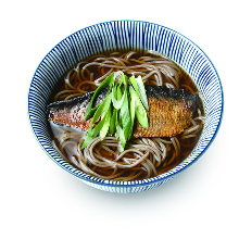 Buckwheat noodles with cooked herring