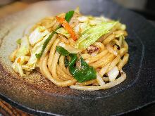 Stir-fried udon noodles seasoned with soy sauce