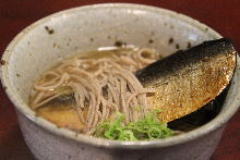 Buckwheat noodles with cooked herring