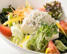 Tofu and dried baby sardine salad with perilla dressing