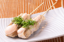 Chicken tenderloin skewer with mentaiko