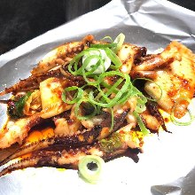 Geso (squid legs) and kimchi teppanyaki