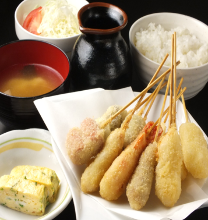 Assorted fried cutlet skewers