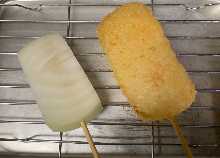 Fried onion skewer