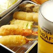 Assorted fried cutlet skewers