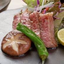 Grilled Wagyu beef on lava