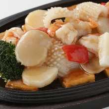 Teppan-Grilled Trio of Seafood with Vegetables