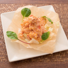 Fried shrimp dressed with mayonnaise