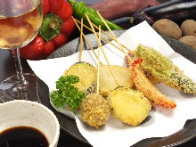 Assorted fried cutlet skewers