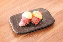 Seared Wagyu beef nigiri sushi