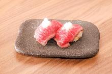 Seared Wagyu beef nigiri sushi