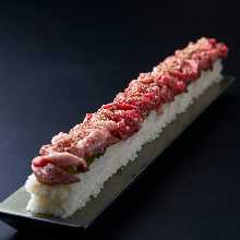 Horse meat tartare sushi