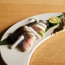 Japanese pickled mackerel sashimi