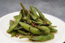 Grilled edamame, peperoncino flavor