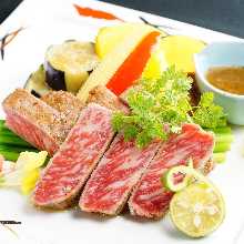 Wagyu beef steak and grilled vegetables