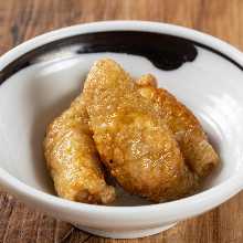 Chicken skin filled with gyoza stuffing