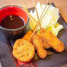 Assorted fried cutlet skewers