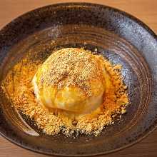 Kinako (roasted soy bean powder) ice cream with brown sugar syrup topping