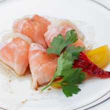 Scallop Wrapped in Salmon Yuzu Kosho Sauce