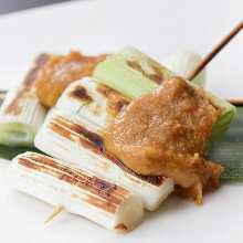 Grilled Organic Nobunaga Leek and Red Leek with Homemade Miso