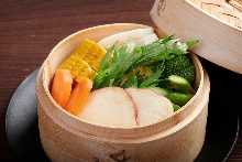 Assorted steamed vegetables with original dipping sauce