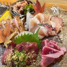 Assortment of five types of chicken sashimi