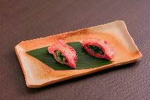 Beef tongue stuffed with green onions