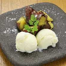 Annou sweet potato with vanilla ice cream