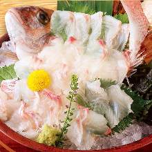 Sugata-zukuri (sliced sashimi served maintaining the look of the whole fish)