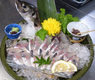 Live horse mackerel sashimi