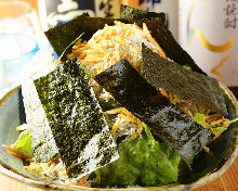 Deep-fried tofu salad with boiled and dried baby sardines